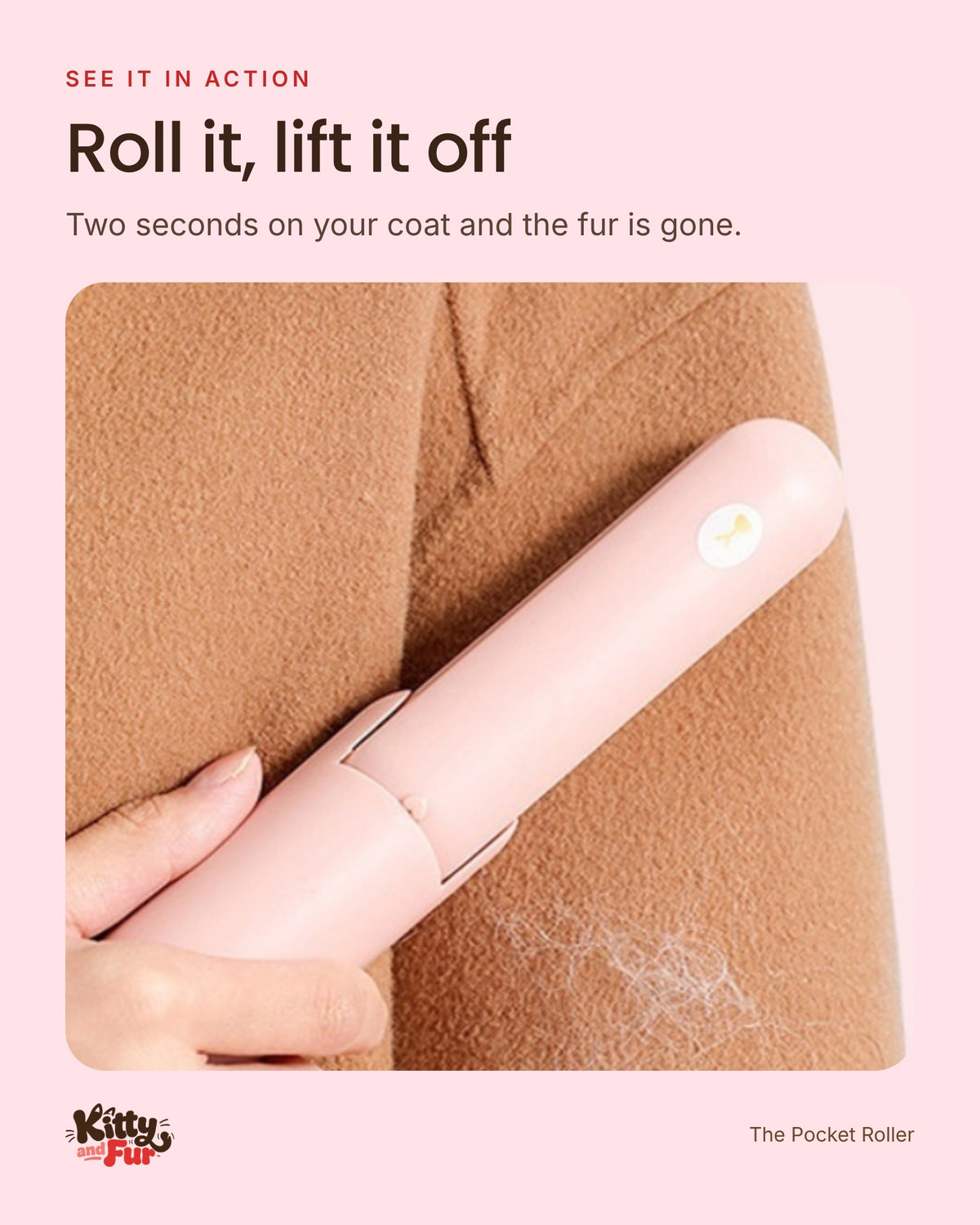 The Pocket Roller lifting cat fur off a coat