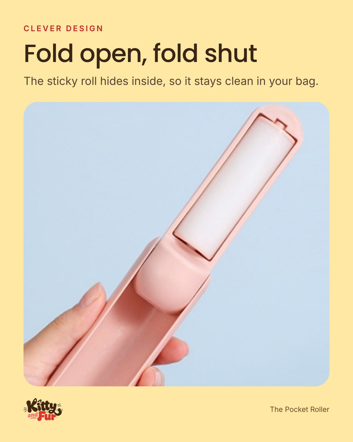 The Pocket Roller folded open, showing the sticky roll inside