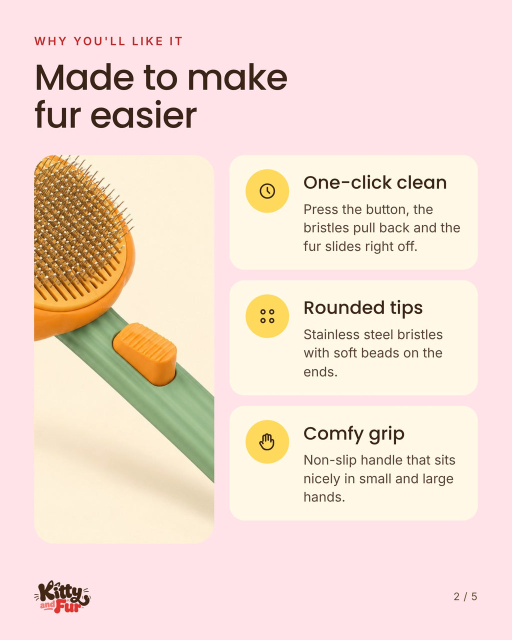 The Pumpkin Brush features: one-click clean, rounded tips, comfy grip