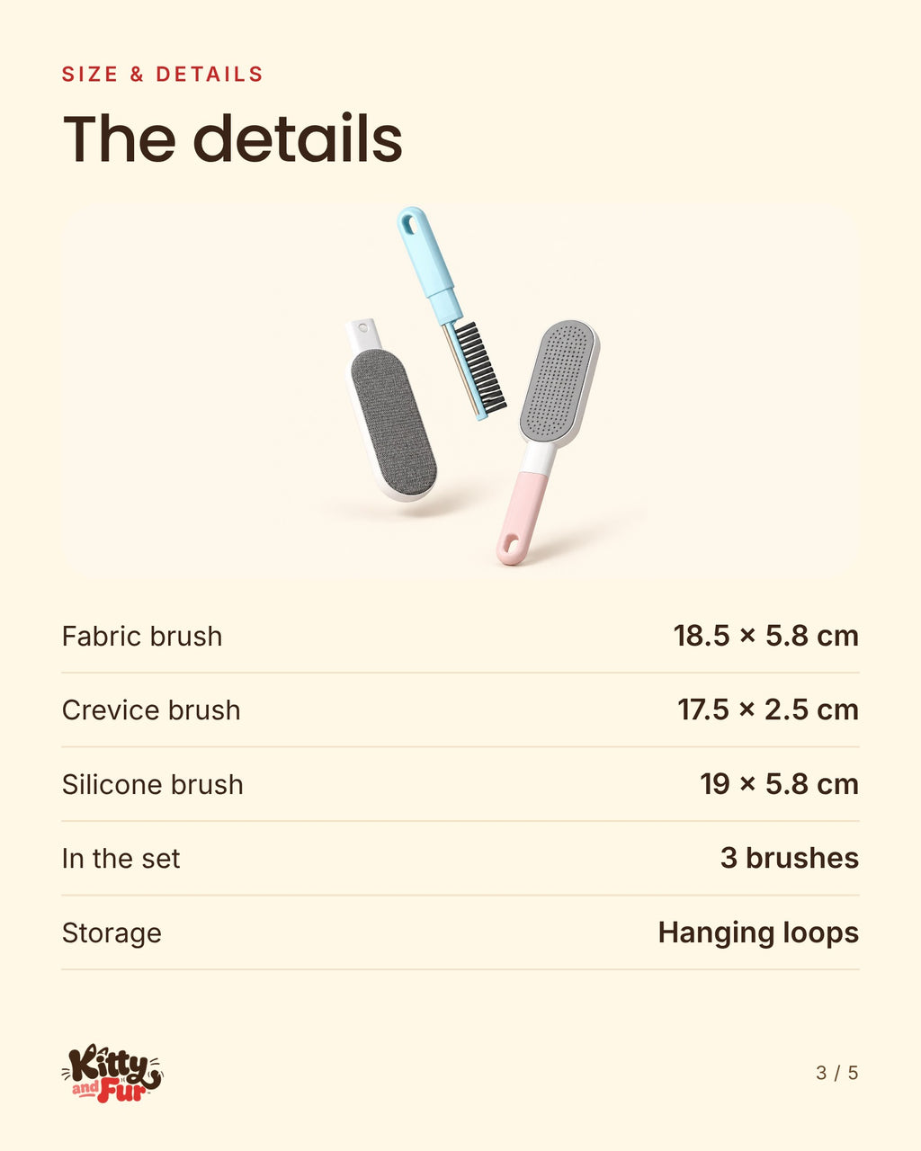 Sofa Brush Set sizes and details