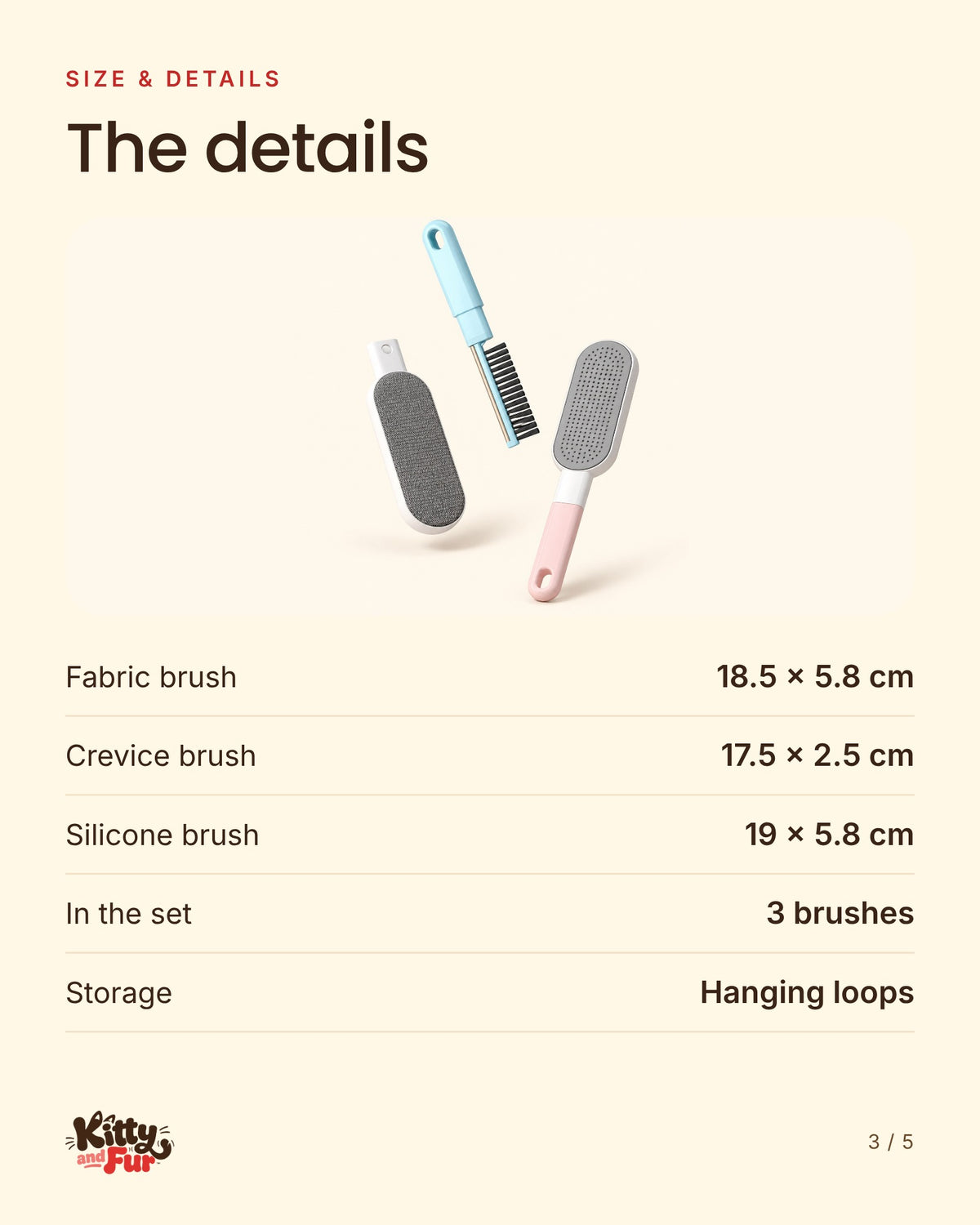 Sofa Brush Set sizes and details